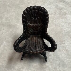 Vintage Die Cast Metal Wicker Rocking Chair Miniature Pencil Sharpener Bronze